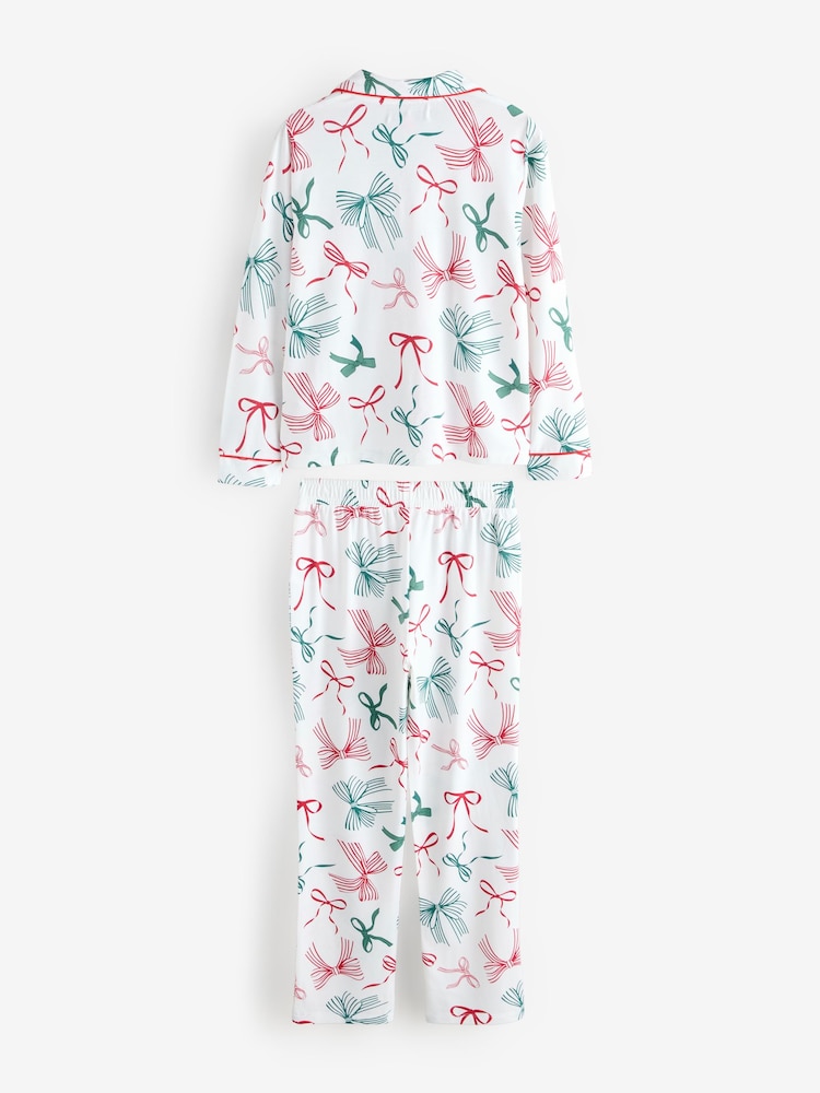 Society 8 Green Matching Family Festive Bow Print Pyjamas Set - Image 2 of 5 Society 8 Green Matching Family Festive Bow Print Pyjamas Set - Image 2 of 5