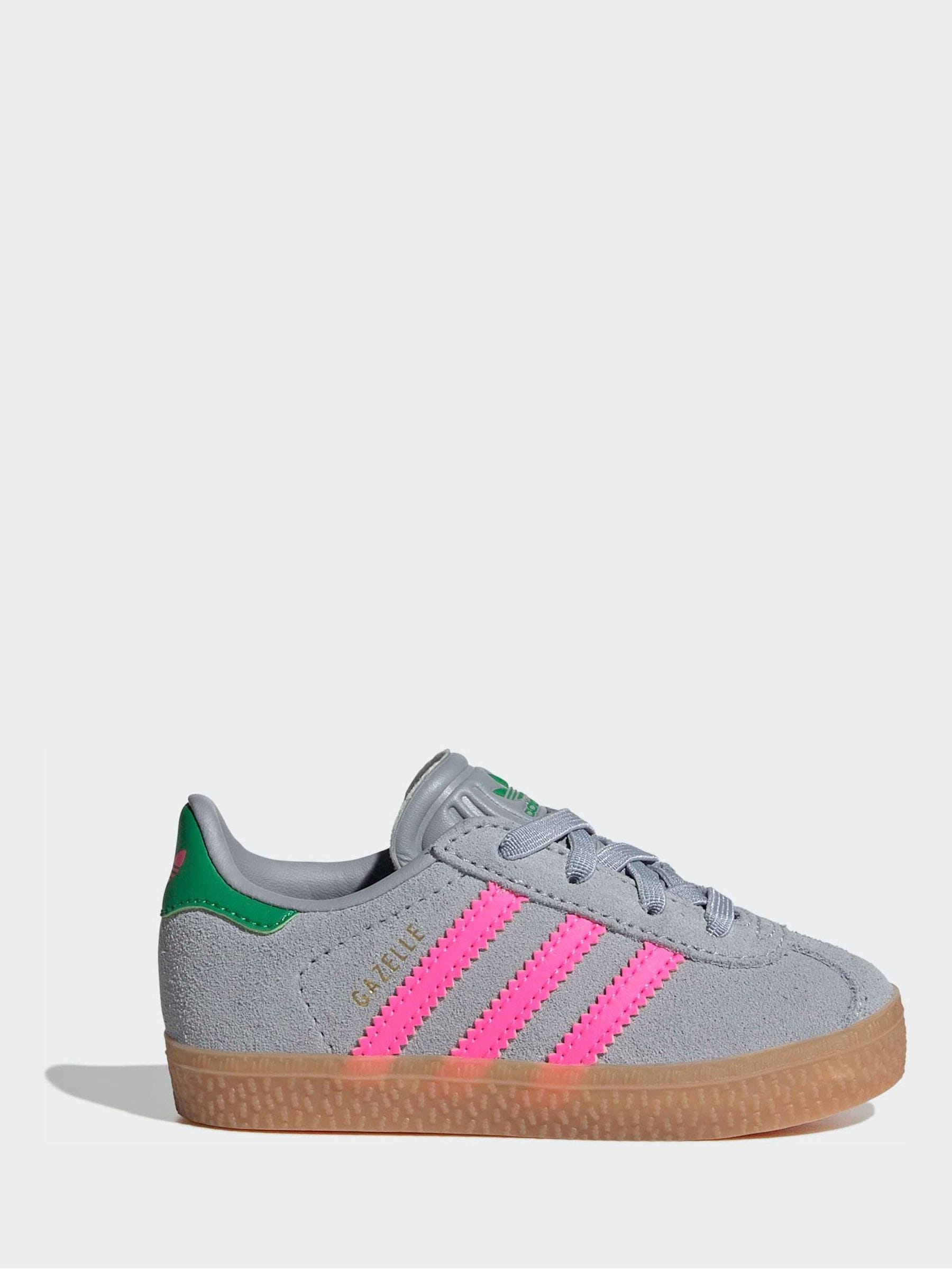 adidas Originals Gazelle Comfort Closure Elastic Laces Infant Trainers Grey US 6K Kids IH6477/22
