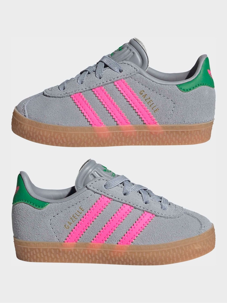 adidas Originals Gazelle Comfort Closure Elastic Laces Infant Trainers Grey US 6K Kids IH6477/22