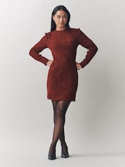 Laura Ashley Burgundy Red Lace Velvet Long Sleeve Mini Dress - Image 1 of 7