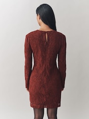 Laura Ashley Burgundy Red Lace Velvet Long Sleeve Mini Dress - Image 3 of 7