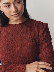 Laura Ashley Burgundy Red Lace Velvet Long Sleeve Mini Dress - Image 4 of 7