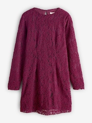 Laura Ashley Burgundy Red Lace Velvet Long Sleeve Mini Dress - Image 5 of 7