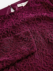 Laura Ashley Burgundy Red Lace Velvet Long Sleeve Mini Dress - Image 6 of 7