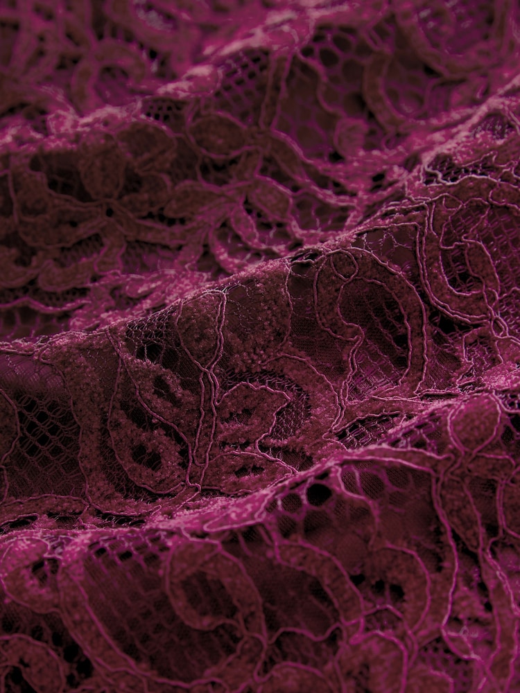 Laura Ashley Burgundy Red Lace Velvet Long Sleeve Mini Dress - Image 7 of 7