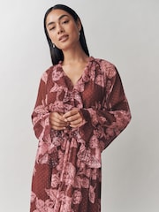 Laura Ashley Pink Large Scale Floral Chiffon Dobby Ruffle Maxi Dress - Image 12 of 14