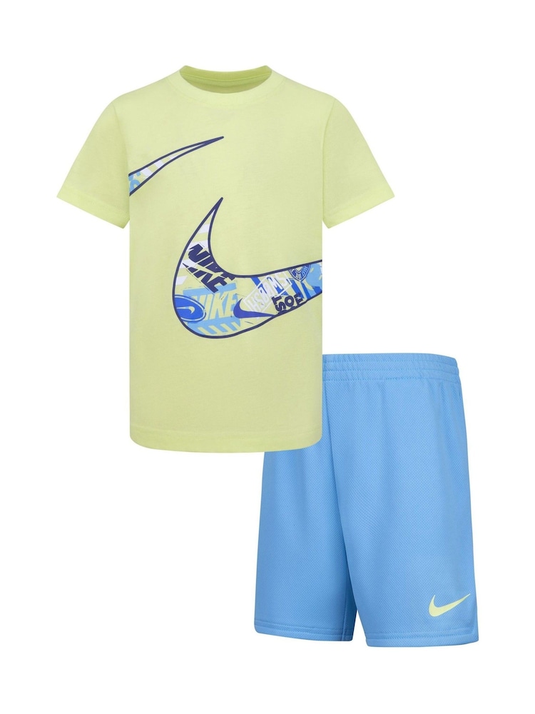 Nike Lime Green and Blue Little Kids Wild Air Mesh T-Shirt and Shorts Set - Image 1 of 7