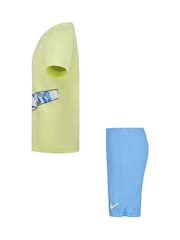 Nike Lime Green and Blue Little Kids Wild Air Mesh T-Shirt and Shorts Set - Image 4 of 7
