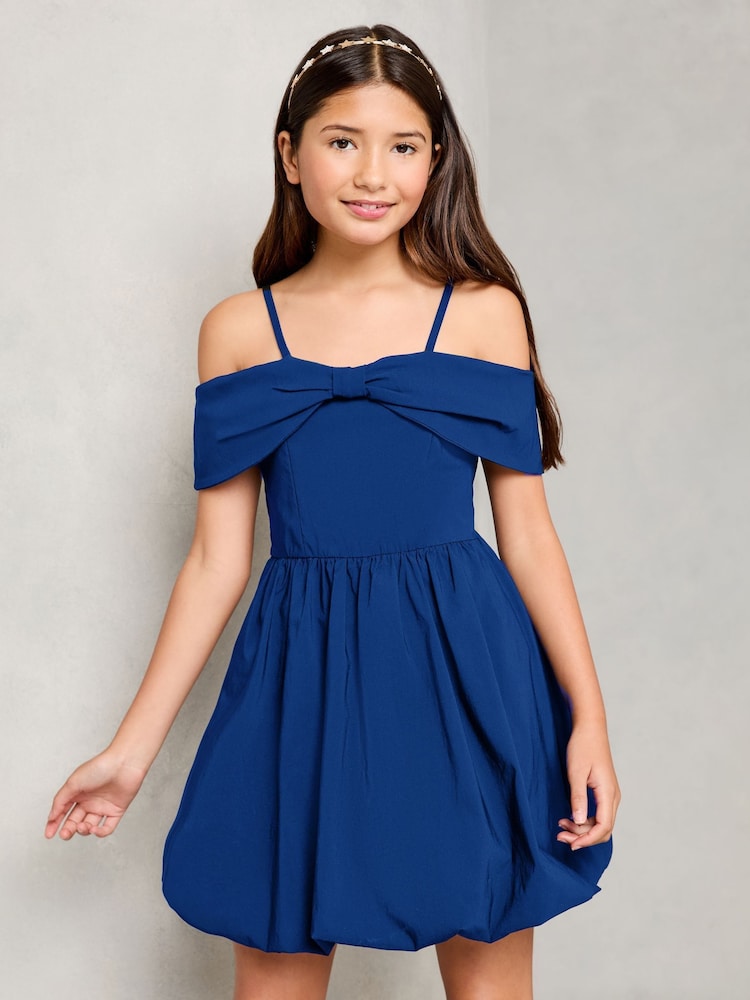 Lipsy Royal Blue Bow Bardot Puffball Dress (5-16yrs) - Image 1 of 4