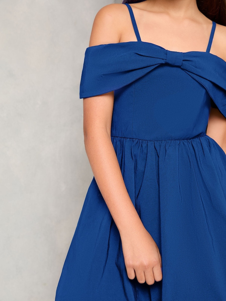 Lipsy Royal Blue Bow Bardot Puffball Dress (5-16yrs) - Image 4 of 4