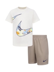 Nike White and Khaki Little Kids Wild Air Mesh T-Shirt and Shorts Set - Image 1 of 7