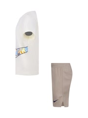 Nike White and Khaki Little Kids Wild Air Mesh T-Shirt and Shorts Set - Image 3 of 7