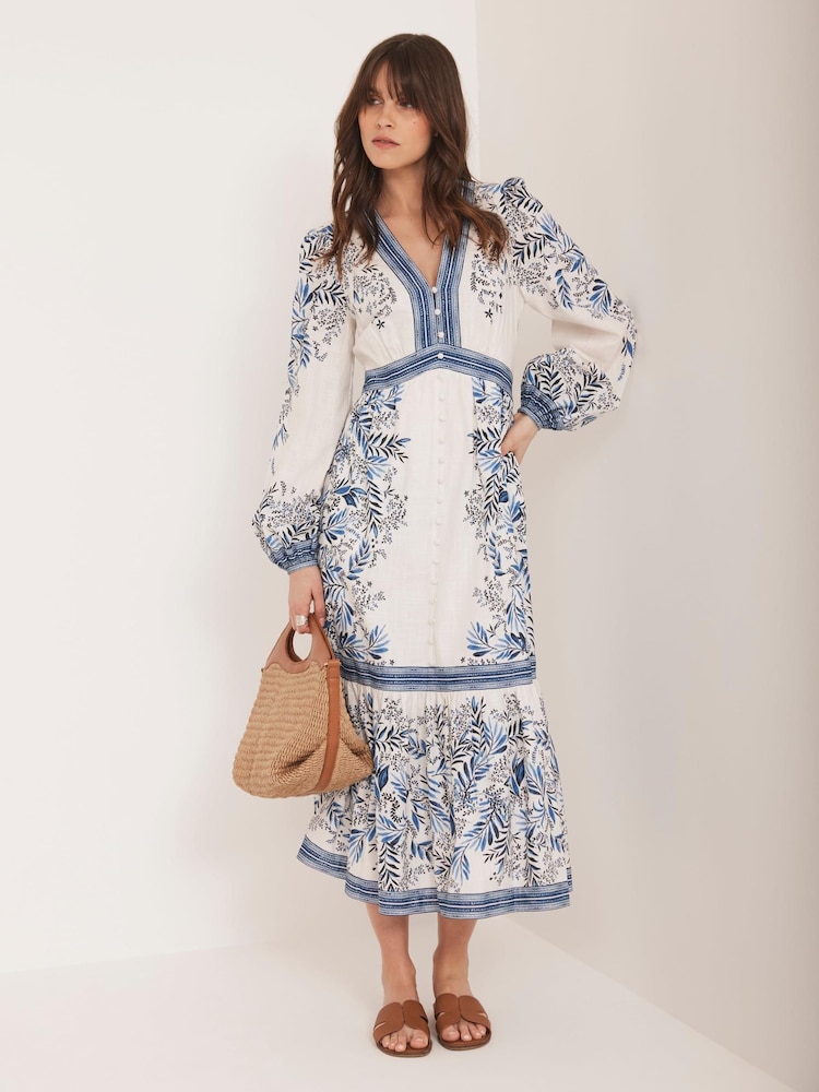 Mint Velvet Blue Floral Print Midi Dress - Image 1 of 7