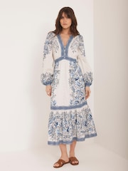 Mint Velvet Blue Floral Print Midi Dress - Image 2 of 7