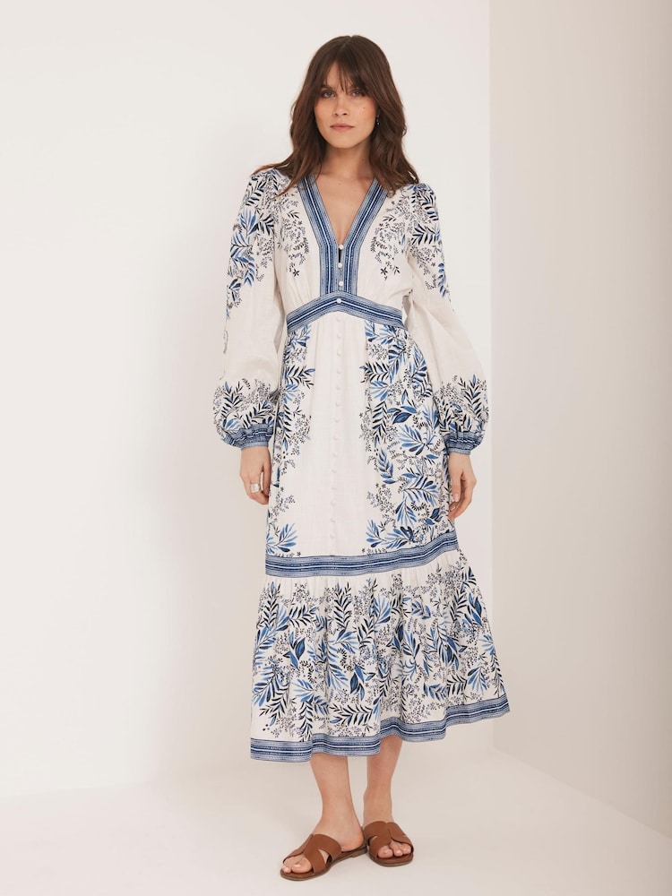 Mint Velvet Blue Floral Print Midi Dress - Image 2 of 7 Mint Velvet Blue Floral Print Midi Dress - Image 2 of 7