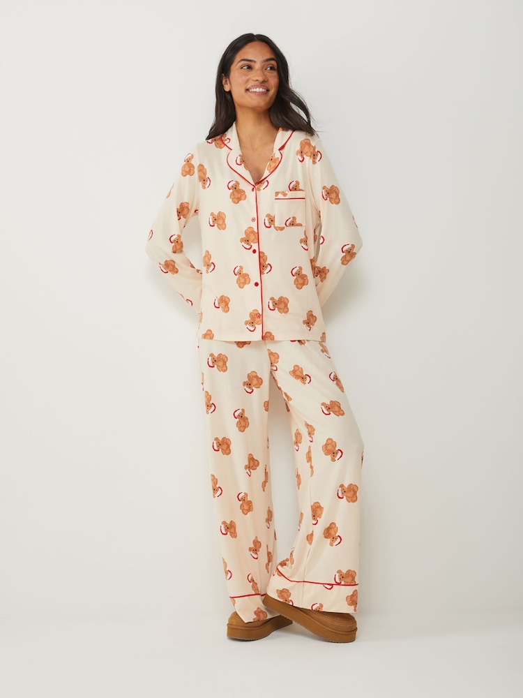 Society 8 Cream Matching Family Teddy Bear Pyjama Set - Image 1 of 4 Society 8 Cream Matching Family Teddy Bear Pyjama Set - Image 1 of 4