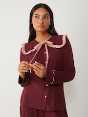 Society 8 Brown Burgundy Ruffled Pyjamas Set - Image 3 of 4