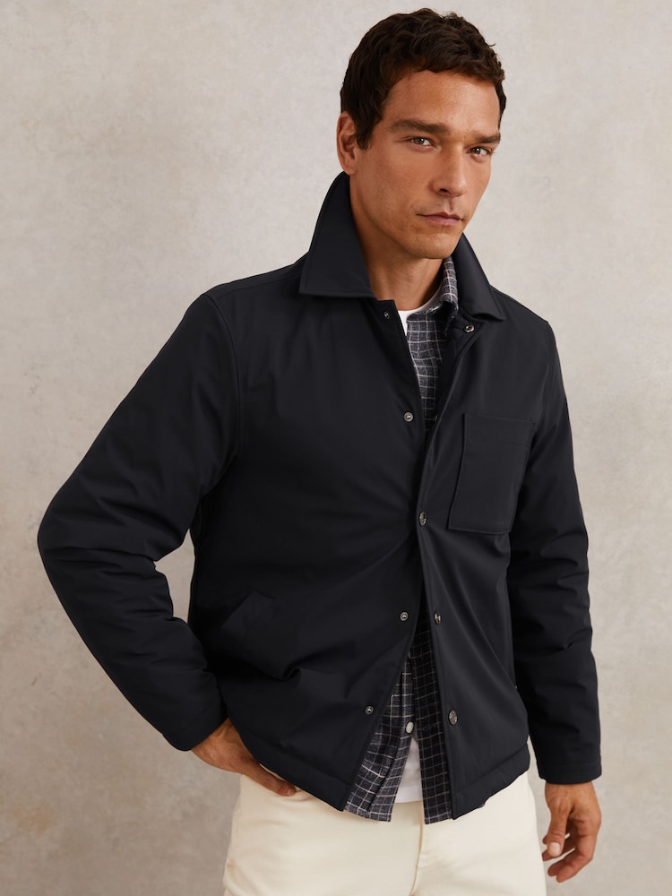 Reiss Navy Parker Lightly-Padded Patch-Pocket Overshirt - Image 1 of 6