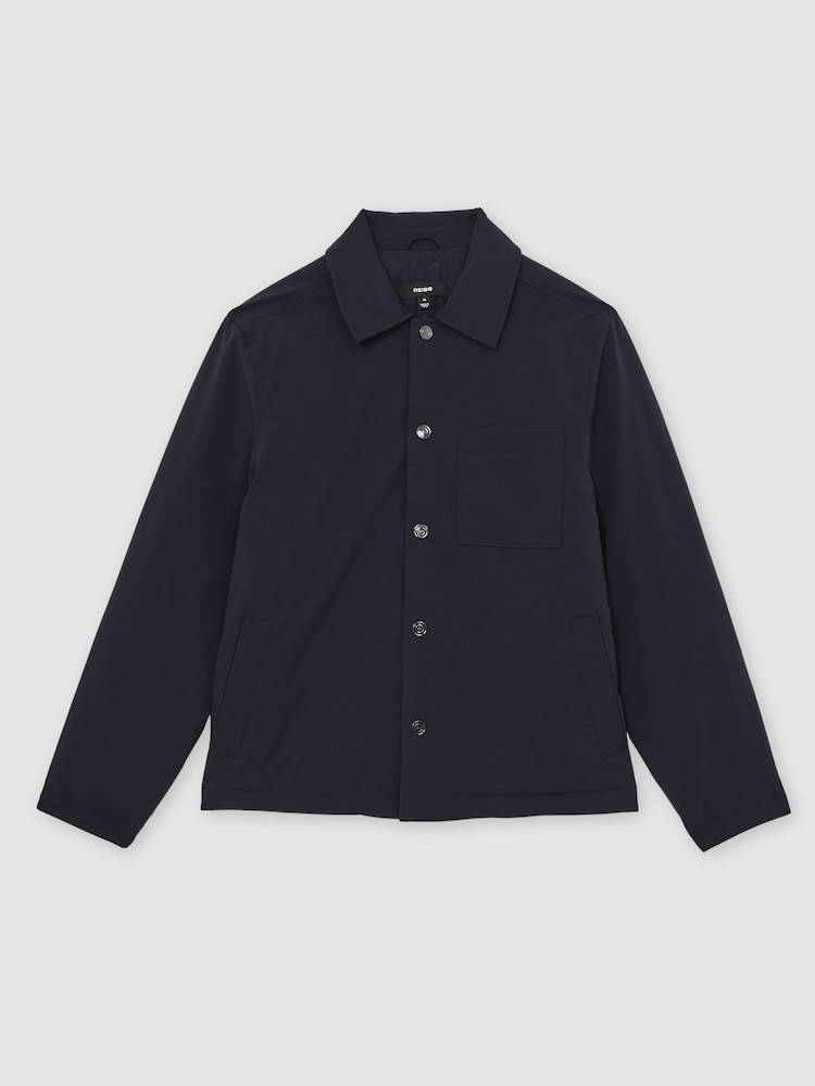 Reiss Navy Parker Lightly-Padded Patch-Pocket Overshirt - Image 2 of 6