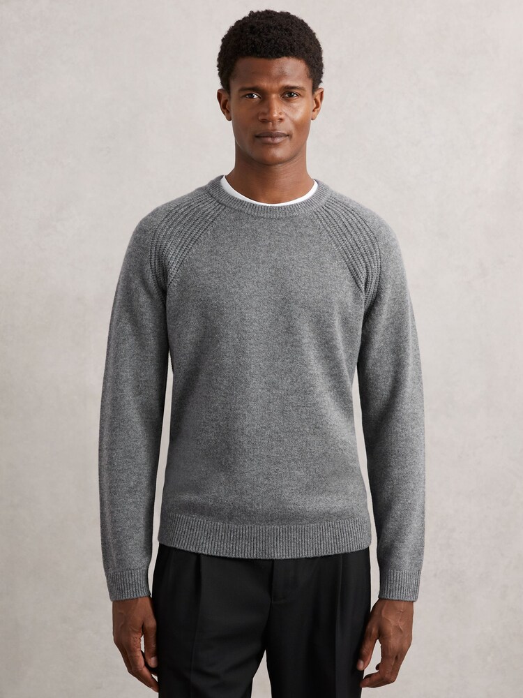 Reiss Mid Grey Melange Foulton Wool-Cashmere Reverse-Seam Jumper - Image 1 of 6