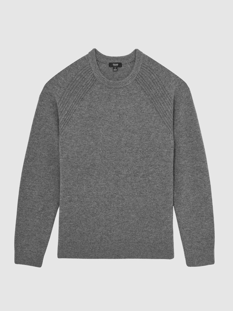 Reiss Mid Grey Melange Foulton Wool-Cashmere Reverse-Seam Jumper - Image 2 of 6 Reiss Mid Grey Melange Foulton Wool-Cashmere Reverse-Seam Jumper - Image 2 of 6