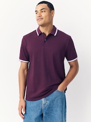 Purple Regular Fit Short Sleeve Tipped Polo Shirt - Image 1 of 7