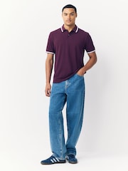 Purple Regular Fit Short Sleeve Tipped Polo Shirt - Image 2 of 7
