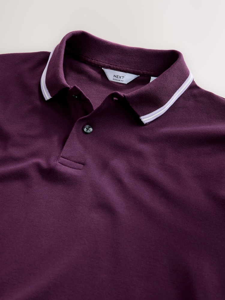 Purple Regular Fit Short Sleeve Tipped Polo Shirt - Image 7 of 7 Purple Regular Fit Short Sleeve Tipped Polo Shirt - Image 7 of 7