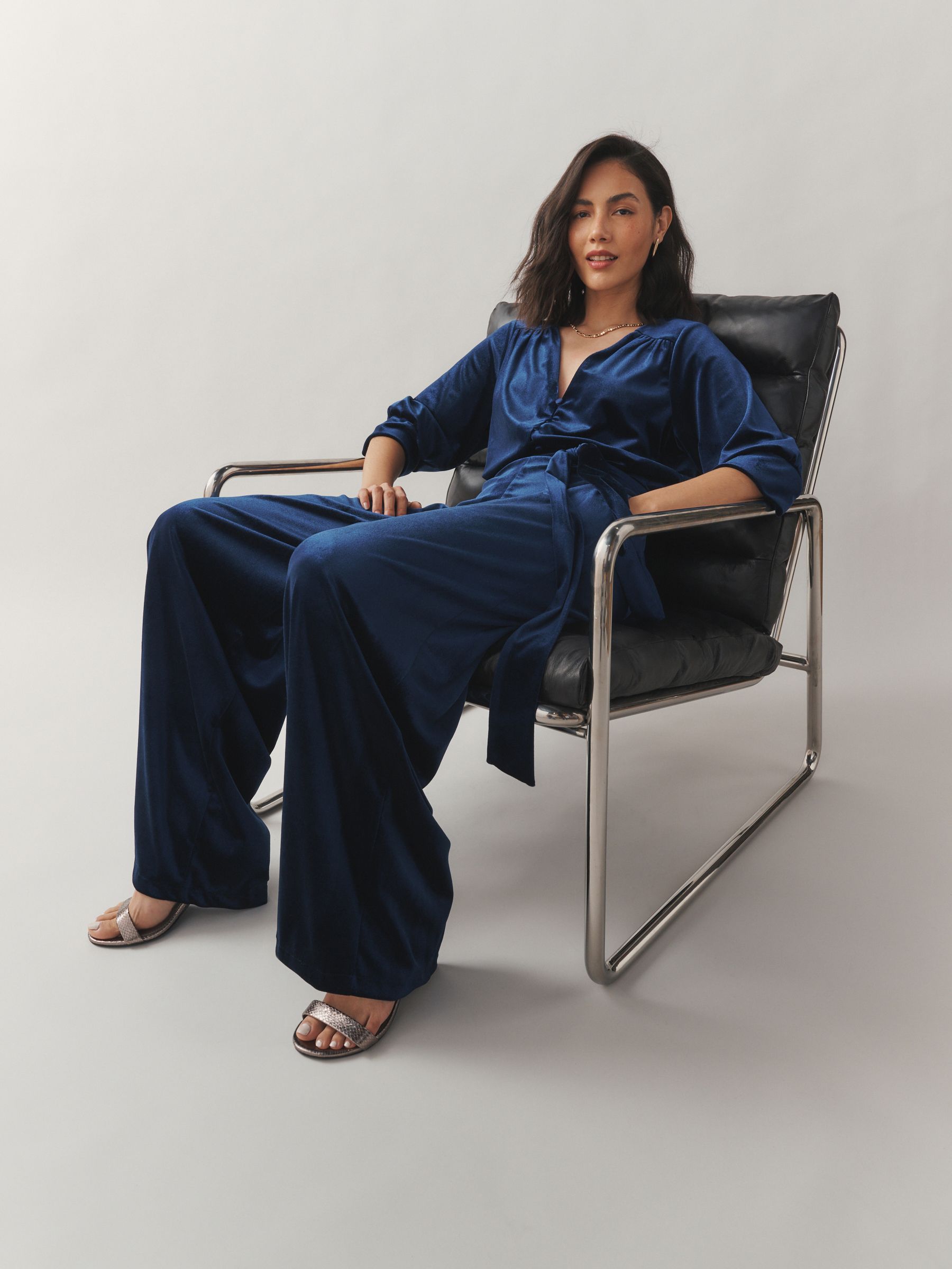Buy Laura Ashley Navy Velvet Elasticated Waist Wide Leg Party