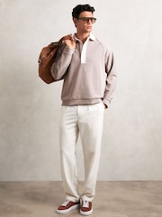 Reiss Oatmeal/White Thurloe Colour Block Rugby Shirt - Image 1 of 6
