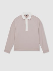 Reiss Oatmeal/White Thurloe Colour Block Rugby Shirt - Image 2 of 6