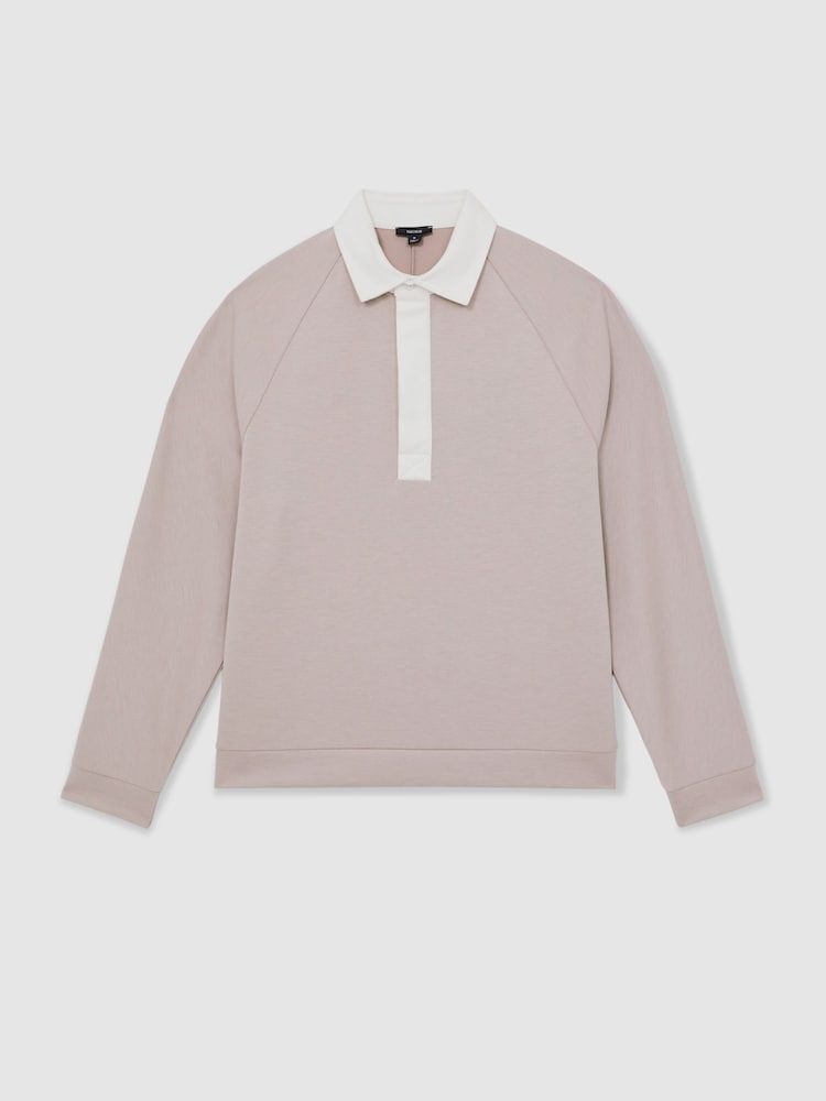 Reiss Oatmeal/White Thurloe Colour Block Rugby Shirt - Image 2 of 6