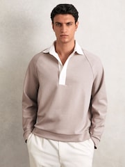 Reiss Oatmeal/White Thurloe Colour Block Rugby Shirt - Image 3 of 6