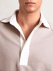 Reiss Oatmeal/White Thurloe Colour Block Rugby Shirt - Image 4 of 6