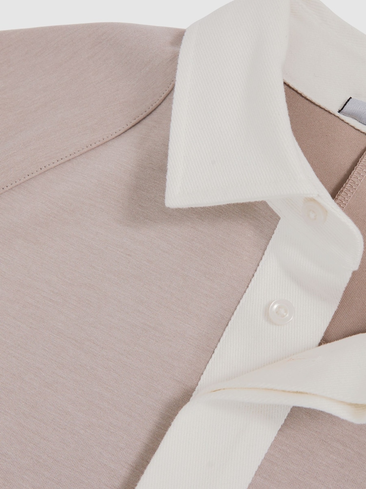 Reiss Oatmeal/White Thurloe Colour Block Rugby Shirt - Image 6 of 6