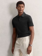 Reiss Black Earl Cotton Short-Sleeve Polo Shirt - Image 1 of 6