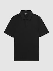 Reiss Black Earl Cotton Short-Sleeve Polo Shirt - Image 2 of 6