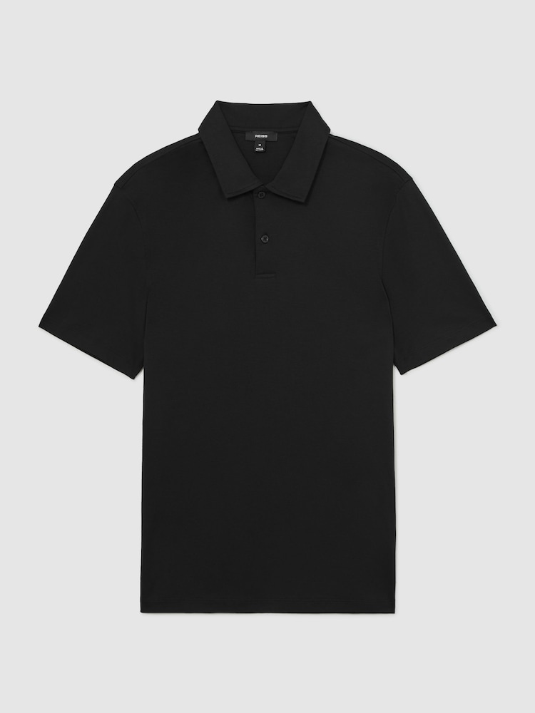 Reiss Black Earl Cotton Short-Sleeve Polo Shirt - Image 2 of 6 Reiss Black Earl Cotton Short-Sleeve Polo Shirt - Image 2 of 6