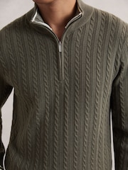Reiss Khaki Green Tuscano Half-Zip Cable Knit Jumper With Wool - Image 3 of 5
