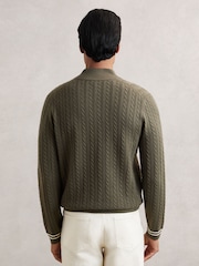 Reiss Khaki Green Tuscano Half-Zip Cable Knit Jumper With Wool - Image 4 of 5