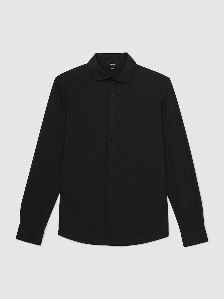 Reiss Black Duke Cotton-Jersey Button-Through Shirt - Image 2 of 7 Reiss Black Duke Cotton-Jersey Button-Through Shirt - Image 2 of 7