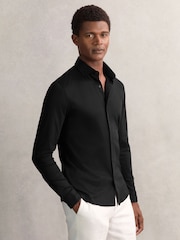 Reiss Black Duke Cotton-Jersey Button-Through Shirt - Image 3 of 7