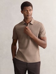 Reiss Taupe Brown Earl Cotton Short-Sleeve Polo Shirt - Image 1 of 5