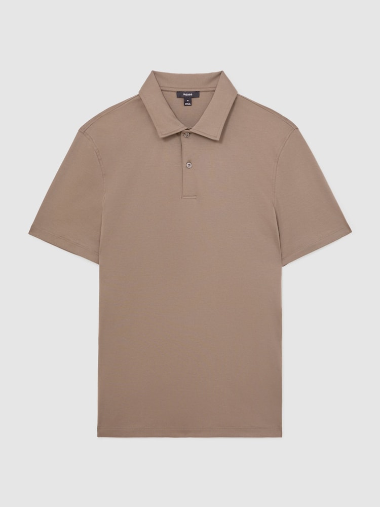 Reiss Taupe Brown Earl Cotton Short-Sleeve Polo Shirt - Image 2 of 5