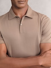 Reiss Taupe Brown Earl Cotton Short-Sleeve Polo Shirt - Image 3 of 5