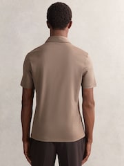 Reiss Taupe Brown Earl Cotton Short-Sleeve Polo Shirt - Image 4 of 5