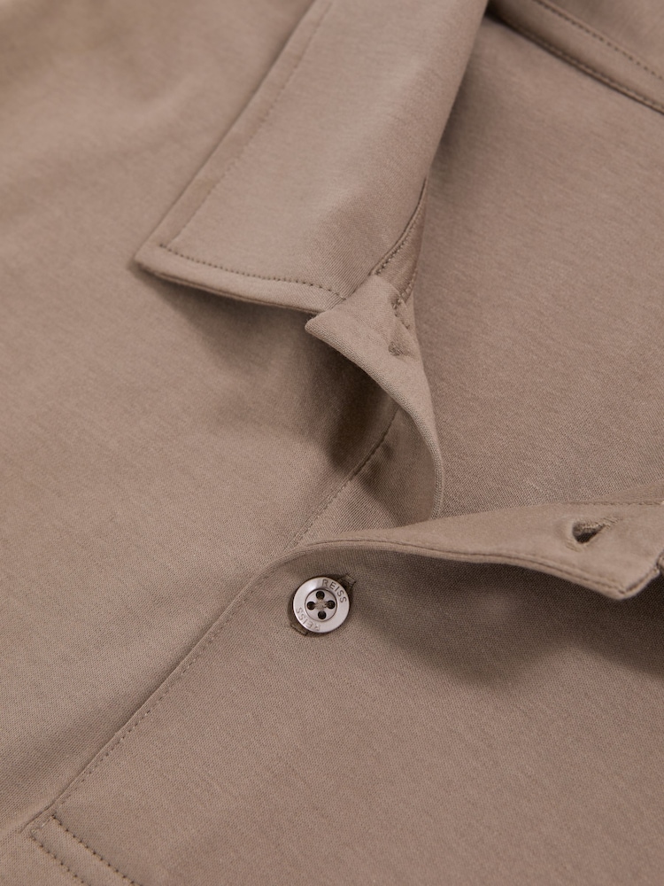 Reiss Taupe Brown Earl Cotton Short-Sleeve Polo Shirt - Image 5 of 5