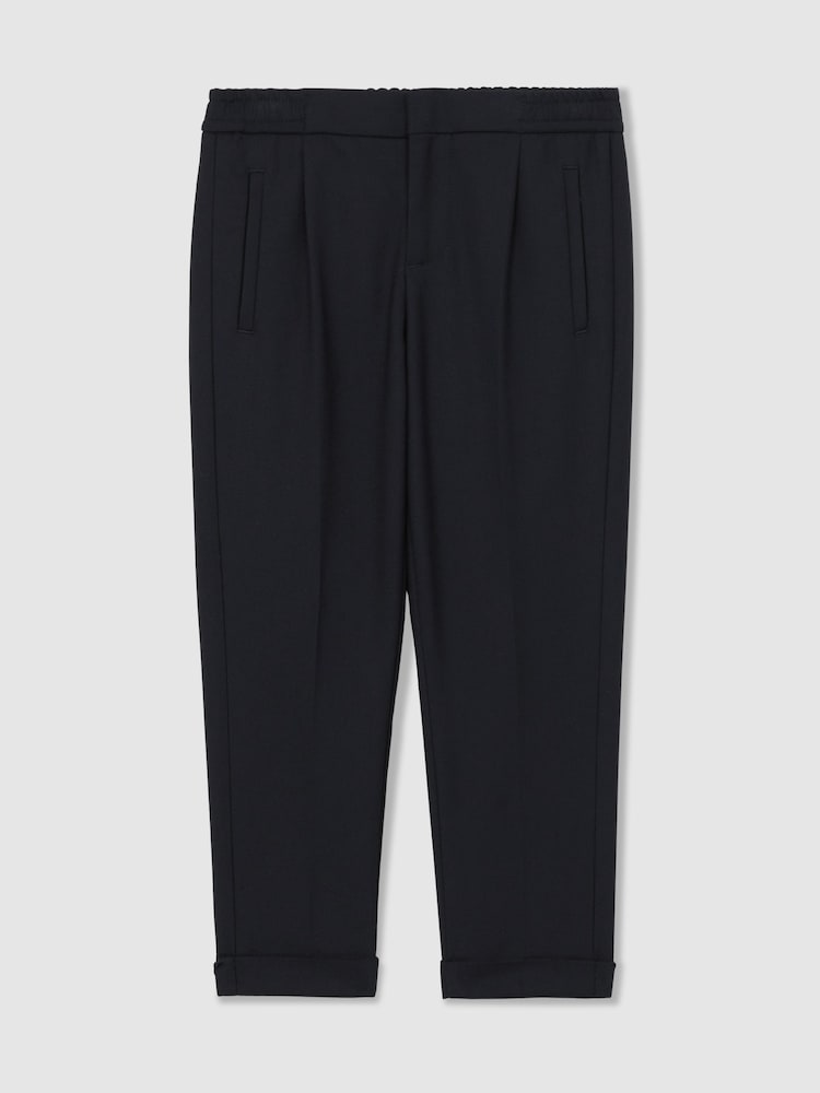 Reiss Navy Brighton 13-14 yrs Relaxed-Fit Pleated Tapered Trousers - Image 1 of 5 Reiss Navy Brighton 13-14 yrs Relaxed-Fit Pleated Tapered Trousers - Image 1 of 5
