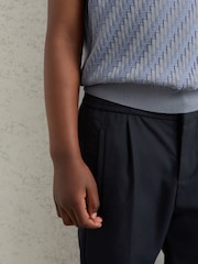 Reiss Navy Brighton 13-14 yrs Relaxed-Fit Pleated Tapered Trousers - Image 4 of 5