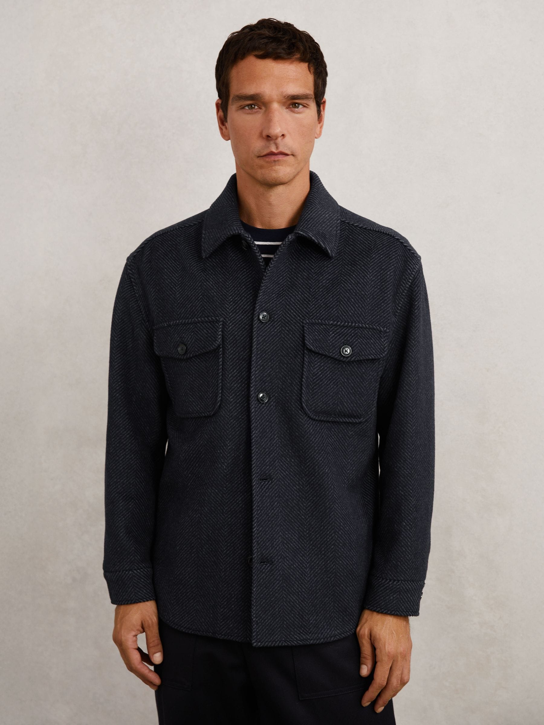 Buy Reiss Navy Compton Wool-Blend Herringbone Overshirt from Next USA